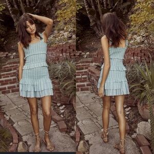 Saylor Celina Matching Smocked Skirt Crop Top Set Blue Medium